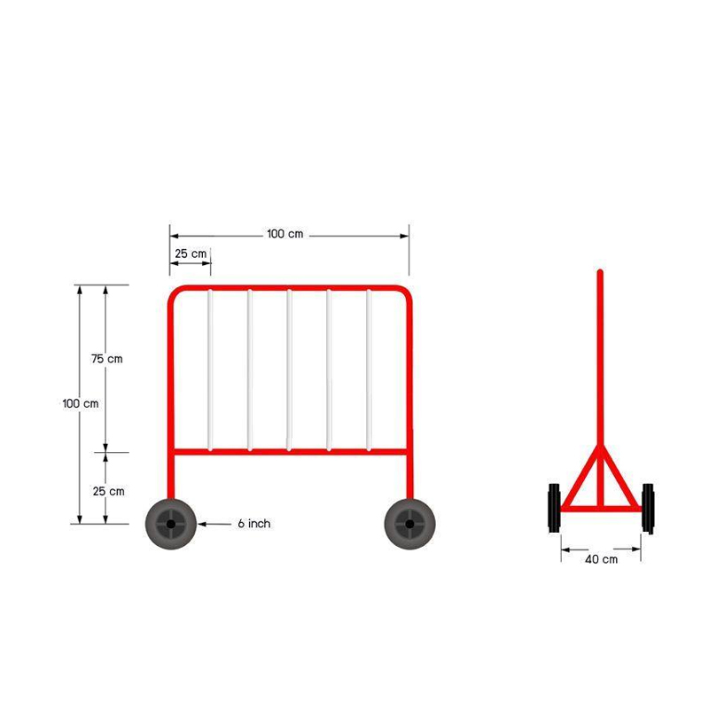 แผงกั้นจราจรเหล็ก แบบมีล้อ ขนาด 100x100 ซม.