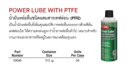 CRC POWER LUBE WITE PTFE น้ำมันหล่อลื่นชนิดผสมสารเทฟล่อน (PTFE)